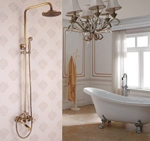 bathroom sink faucet All-copper European gold faucet, antique brushed high-end jade shower set